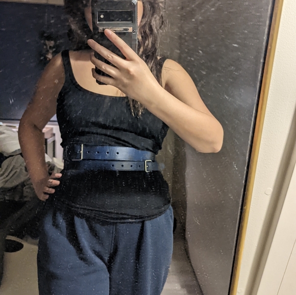 RARE Alexander McQueen Double Belt Navy and Silver Hardware - Picture 3 of 3